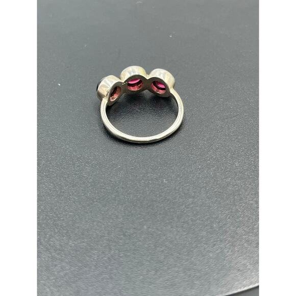 Sterling Silver Bezel Set Three Round Red Garnet Cabochon January Ring size 8.25 - Picture 5 of 8